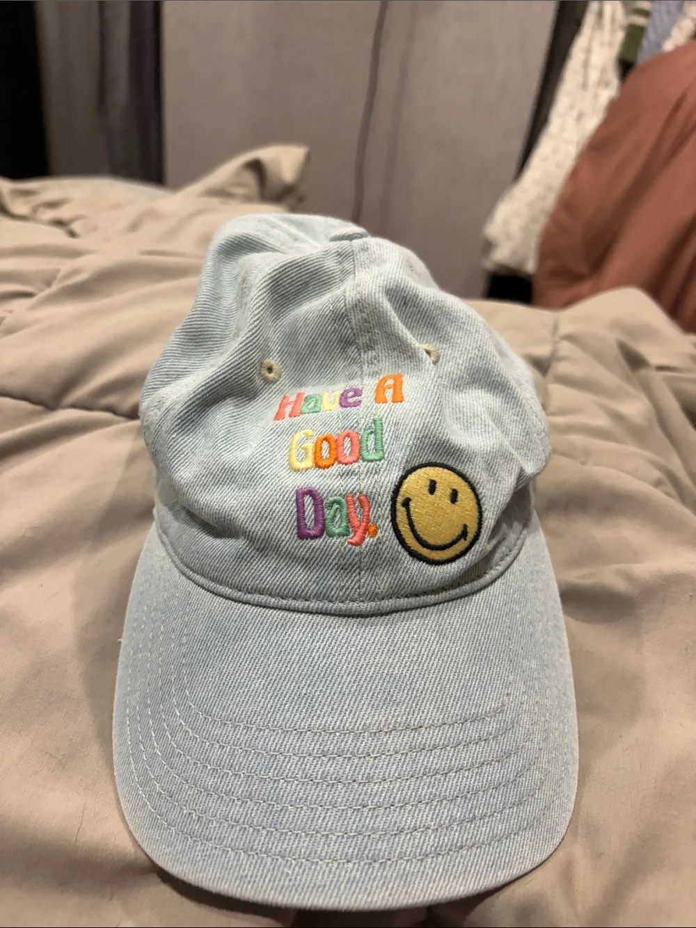 American Eagle Outfitters Light Blue 'Have A Good Day' Embroidered Cap